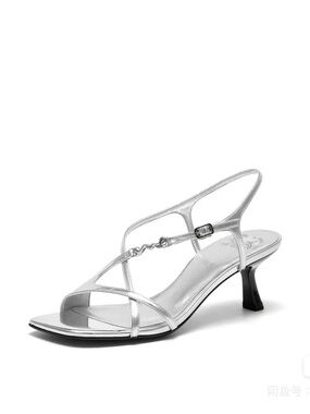Silver Strappy Kitten Heel Sandals - Women